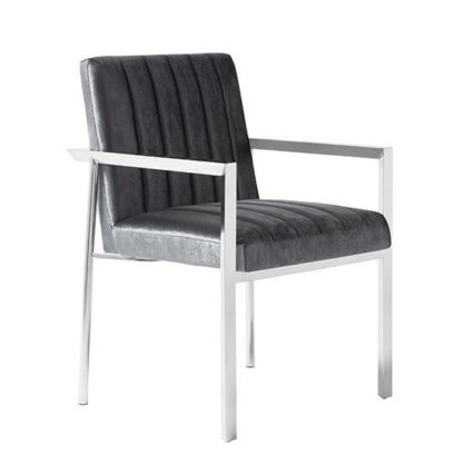 An Image of Quentin Accent Chair In Charcoal Velvet And Stainless Steel