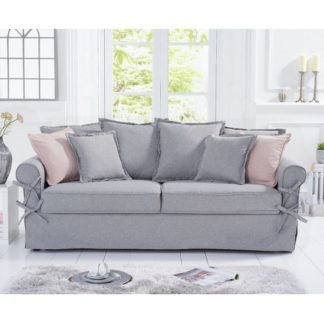 An Image of Riggs Linen Three Seater Sofa In Grey With Padded Seat And Back