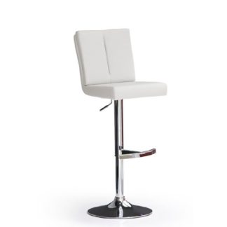 An Image of Bruni White Bar Stool In Faux Leather With Round Chrome Base