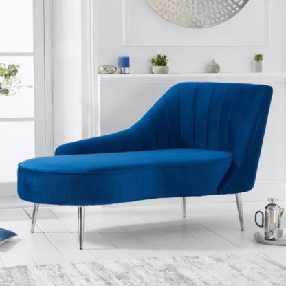 An Image of Jara Velvet Right Facing Arm Lounge Chaise In Blue