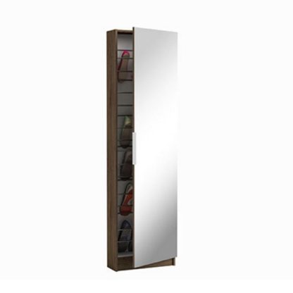 An Image of Trieste Mirrored Shoe Cabinet In Walnut And Linen