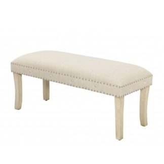 An Image of Susan Dining Bench In Neutral Fabric With DiamantÃ©
