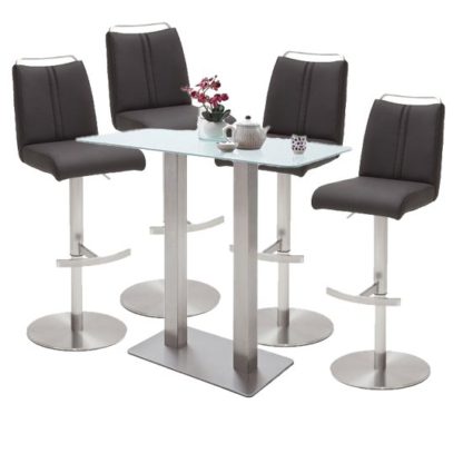 An Image of Soho White Glass Bar Table With 4 Giulia Anthracite Stools