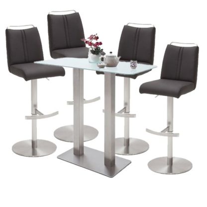 8713fb912563cdcec3d95bc98508ca1d673463243f46365e1eb7838728d854dc.jpg An Image of Soho White Glass Bar Table With 4 Giulia Anthracite Stools