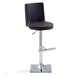 An Image of Twist Bar Stool Black Faux Leather With Square Chrome Base
