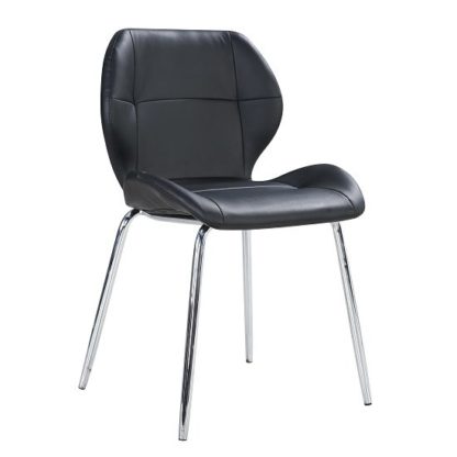 An Image of Darcy Dining Chair In Black Faux Leather With Chrome Legs