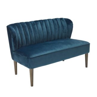An Image of Bentley 2 Seater Sofa In Midnight Blue Velvet With Wooden Legs