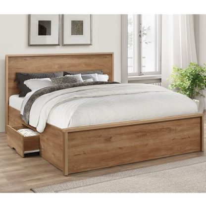 An Image of Silas Wooden King Size Bed In Rustic Oak Effect With 2 Drawers