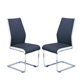 An Image of Marine Dining Chair In Black And White Faux Leather In A Pair