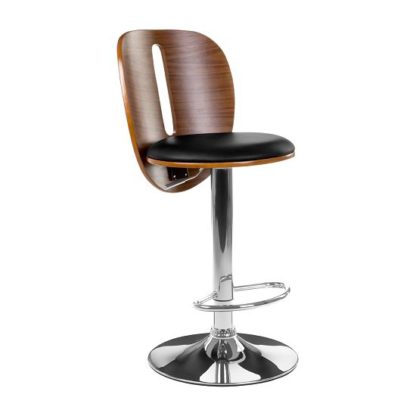 An Image of Wesley Bar Stool In Black Faux Leather With Chrome Base