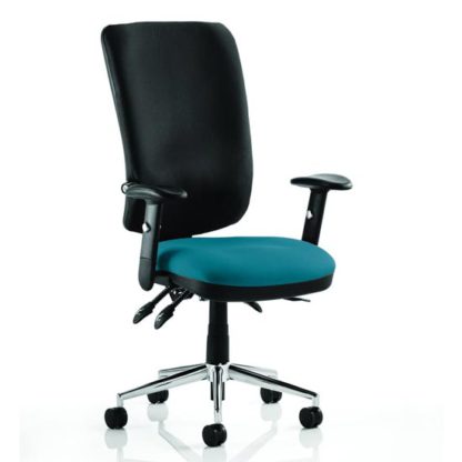 87b6548d0be46273275c47dd3b3aee04e4b8940cb8b789cc9dc66526a36181e9.jpg An Image of Chiro High Black Back Office Chair In Maringa Teal With Arms