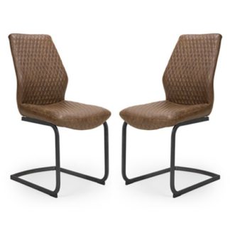 An Image of Charlie Antique Brown Faux Leather Dining Chairs In A Pair