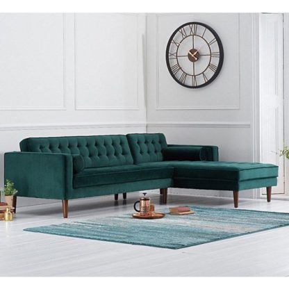 An Image of Ogma Velvet Right Facing Chaise Sofa Bed In Green