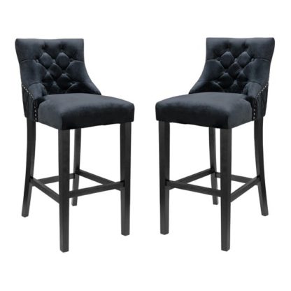 87ddd35aa5904edd0b07da59e31c6fa09ec39874d9dc2253d384cf56cf3ac9b5.jpg An Image of Victoria Black Velvet Bar Stool In Pair