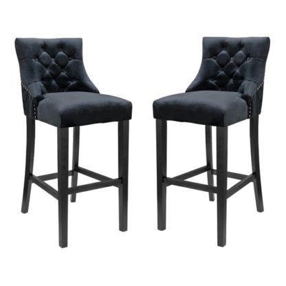 An Image of Victoria Black Velvet Bar Stool In Pair