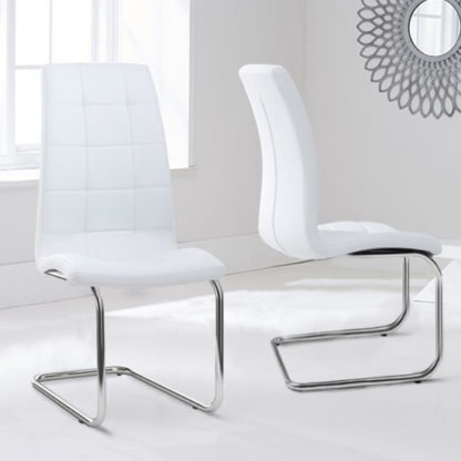 An Image of Liesma PU White Dining Chairs In Pair With Hoop Leg