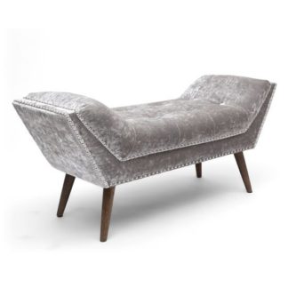 An Image of Mulberry Medium Crushed Velvet Chaise In Silver With Wooden Feet