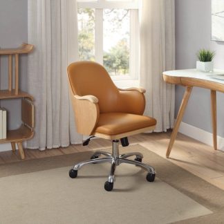 An Image of Terrence Faux Leather Office Chair In Tan And Ashwood Finish