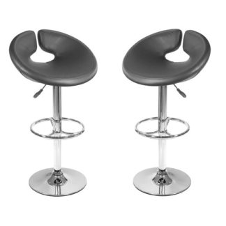 An Image of Generoso Black Leather Bar Stool In Pair