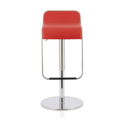 An Image of Emelia Bar Stool In Red Faux Leather And Stainless Steel Base