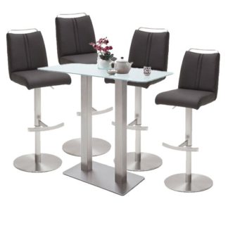 An Image of Soho Glass Bar Table With 4 Giulia Anthracite Leather Stools
