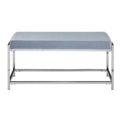 An Image of Alluras Powder Blue Velvet Bench With Silver Base