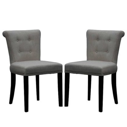 An Image of Calgary Fabric Dining Chair In Linen Effect Grey In A Pair
