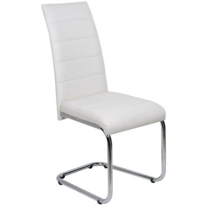 An Image of Daryl Dining Chair In White PU Leather With Stainless Steel Legs