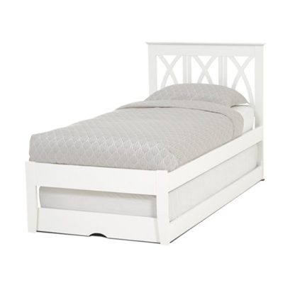 An Image of Autumn Hevea Wooden Single Bed And Guest Bed In Opal White