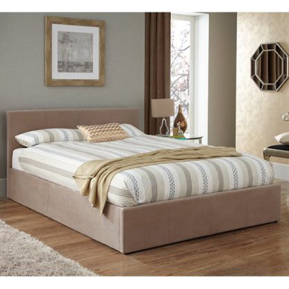 892fe20e43be039e5e3b3e6258242149ad09abc29bfddc419bde039b96b14811.jpg An Image of Evelyn Latte Fabric Upholstered Ottoman Super King Size Bed