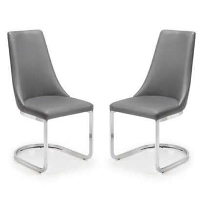 An Image of Como Grey Faux Leather Cantilever Dining Chair In Pair