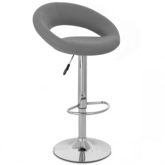 An Image of Leoni Bar Stool In Charcoal Grey Faux Leather With Chrome Base