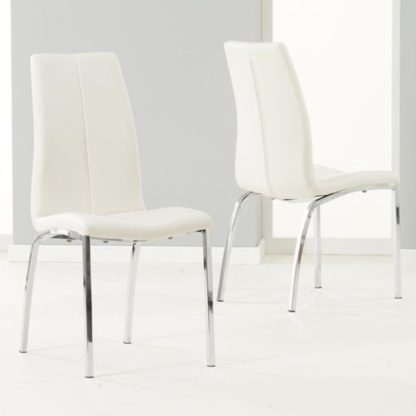 An Image of Lupus Ivory Leather Dining Chairs In Pair
