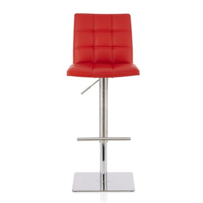 8985384787fb9904774359815e83c1e97e5424abdfc635b6f24785b74d410eda.jpg An Image of Rocklin Bar Stool In Red Faux Leather And Stainless Steel Base