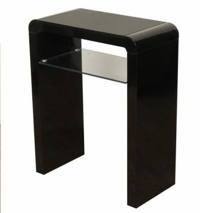 An Image of Norset Small Console Table In Black Gloss With 1 Glass Shelf