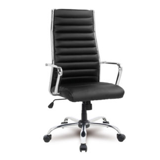 An Image of Julius Home Office Chair In Black Faux Leather With Castors