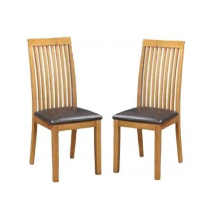 An Image of Hart Wooden Slatback Dining Chairs In Oak In A Pair