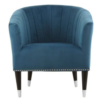 An Image of Homam Tub Style Velvet Upholstered Armchair In Blue Finish
