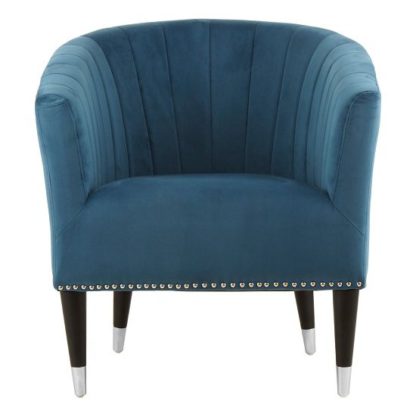 8a061218aecaf3fa49c33b0243aafc6552d62a0472b1ba7c8e1d61cd04f6a855.jpg An Image of Homam Tub Style Velvet Upholstered Armchair In Blue Finish