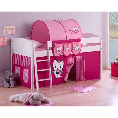 8a2c31ef6d690ab5948710fe846f1e7a5f1ac26860cdb13cb55c35945edf89de.jpg An Image of IDA Wooden ACS Children Bed In White With Curtains