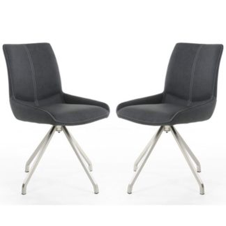 An Image of Spindle Dark Grey Leather Dining Chair In A Pair With Spider Leg