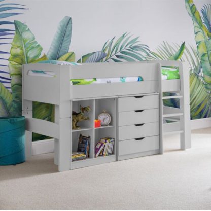 An Image of Pluto Bunk Bed With Bookcase And Chest Of Drawers In Dove Grey