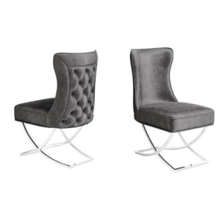 An Image of Maria Dark Grey Velvet Fabric Dining Chairs In Pair