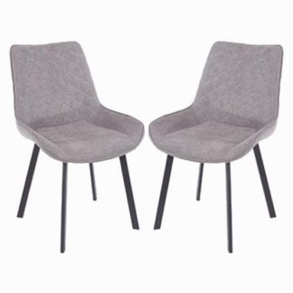 An Image of Arturo Grey Fabric Dining Chair In Pair With Metal Black Legs