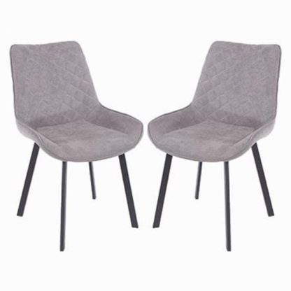 An Image of Arturo Grey Fabric Dining Chair In Pair With Metal Black Legs