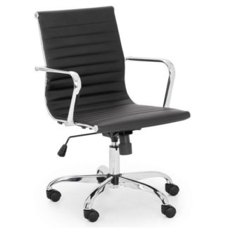 An Image of Wollano Faux Leather Office Chair In Black With Chrome Base