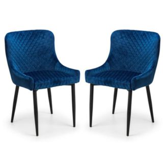 An Image of Luxe Blue Velvet Dining Chair In Pair