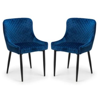 An Image of Luxe Blue Velvet Dining Chair In Pair