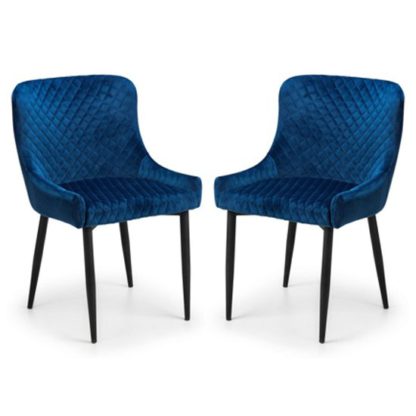 8b76e3113b028e8a41aeab4a1be957a23b3e78918cf2c103231fa6eb5d907f2c.jpg An Image of Luxe Blue Velvet Dining Chair In Pair