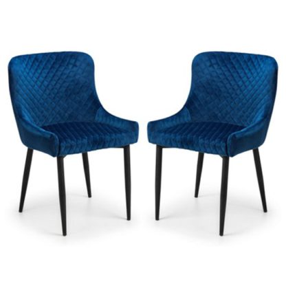 An Image of Luxe Blue Velvet Dining Chair In Pair